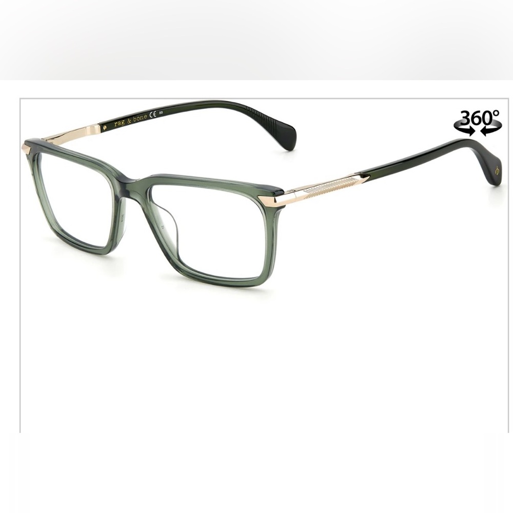 RAG & BONE NWOT Men's Rect. 54-18-145 Green/Gold Career Preppy Eyeglass Frames